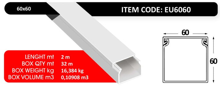 PVC Trunking 60×60 – IP40 – 2 Meters