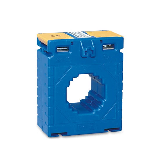 Blue electrical current transformer on a white background