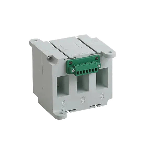 Electrical junction box with green connector on a white background