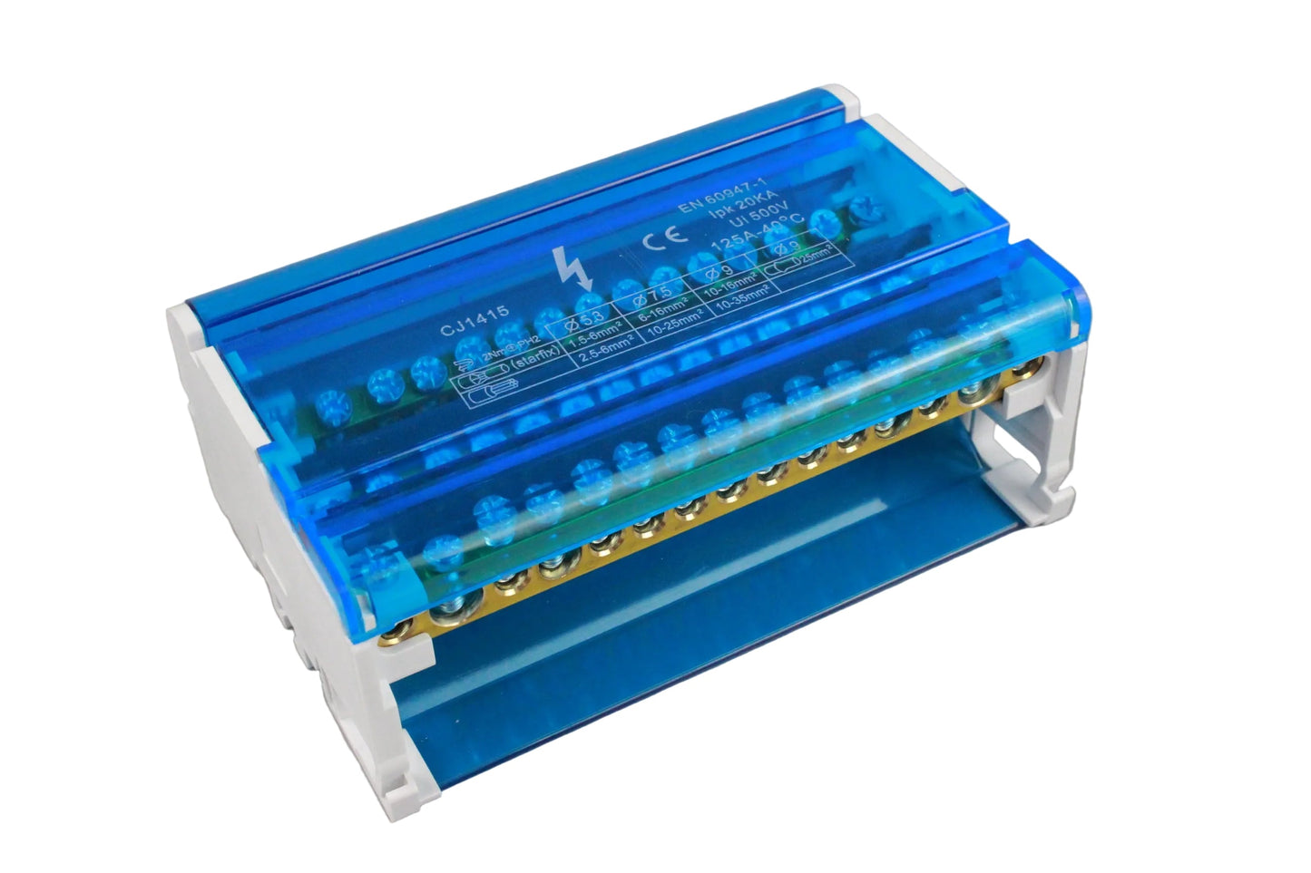 V.E.M. 125A Two-Pole Distribution Block – 7 Ways, PA66 Housing & Brass Conductor V.E.M.