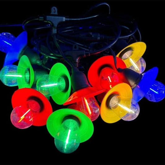 Aura 5M Festive Festoon Lights - 10 Colored LED Bulbs with Decorative Hats Aura Lighting