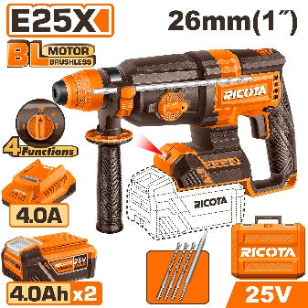 Ricota 25V 2Batt 4Ah+Box 26mm BL SDS Plus مقدح بطارية Ricota