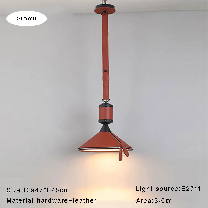 AUR-MD1742-D470-BR Tiferet Brown Leather Pendant Light