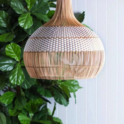 AURA Two-Tone Woven Rattan Teardrop Pendant Light - 49cm Aura Lighting