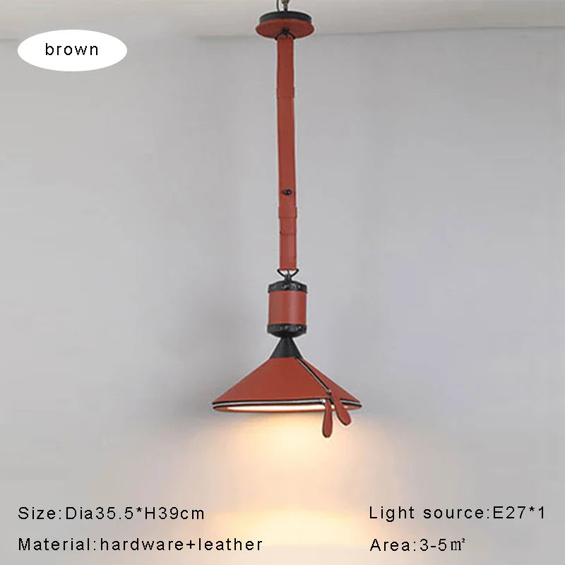 AUR-MD1742-D350-BR Tiferet Brown Leather Pendant Light