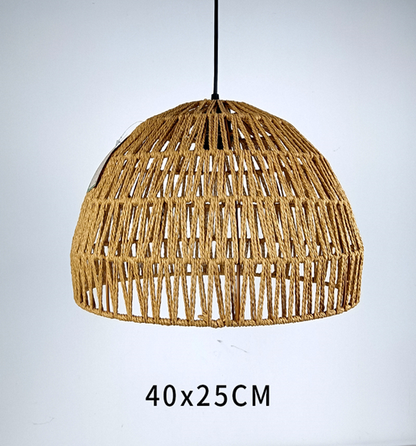Woven pendant light with dimensions 40x25CM on a plain background