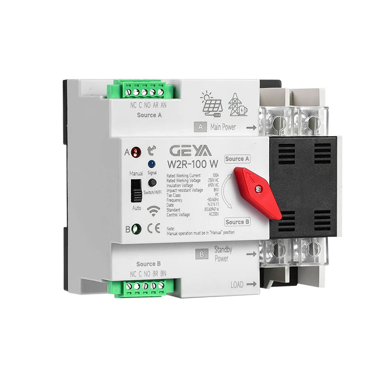 GEYA W2R-WiFi 2P smart automatic transfer switch, side view