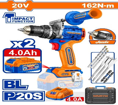 WADFOW 20V 2Batt 4Ah+Box 13mm 162N.m BL مقدح بطارية صناعي رجراج Wadfow