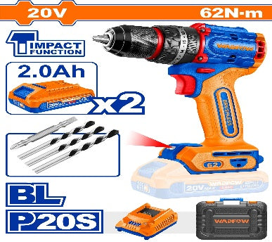 WADFOW  20V 2Batt 2Ah +Char+Box 62N.m BL  مقدح بطارية رجراج Wadfow