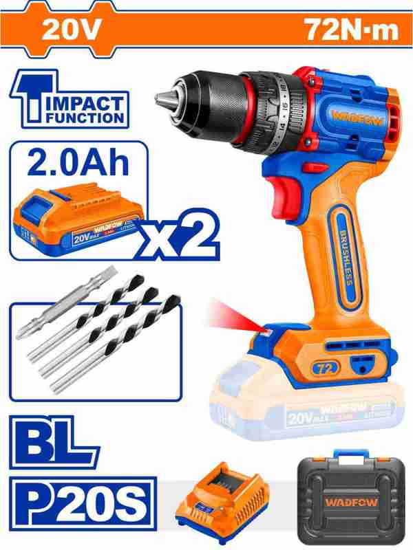 WADFOW  20V 2Batt 2Ah +Char+Box 72N.m BL  مقدح بطارية رجراج Wadfow