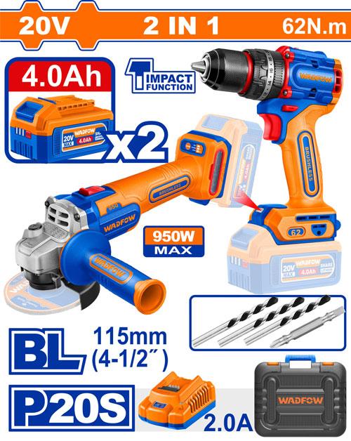 WADFOW 20V 2Batt 4A+Char+Box BL مجموعة صاروخ+مقدح Wadfow