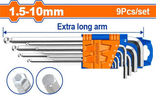 WADFOW 9Pcs 1.5-10mm طقم مسدس غلة اكسترا طويل Wadfow