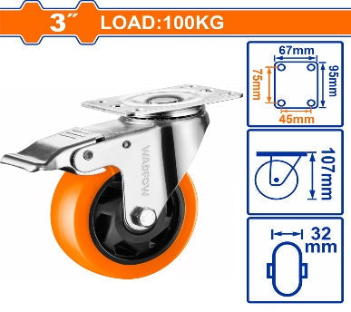 WADFOW Load:100kg PP+PVC 3" دولاب قاعدة حديد متحركة بفرام Wadfow