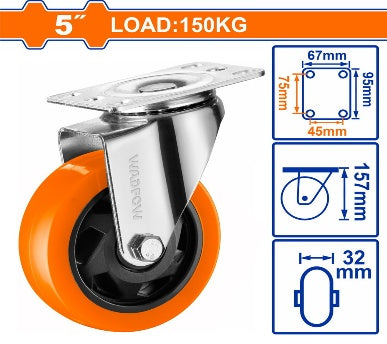 WADFOW Load:150kg PP+PVC 5" دولاب قاعدة حديد متحركة Wadfow