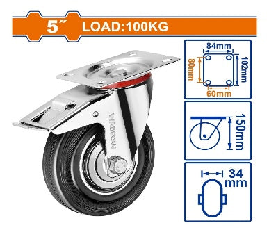 WADFOW Load:100kg steel+rubber 5" دولاب قاعدة حديد متحركة بفرام Wadfow