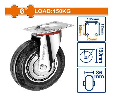 WADFOW Load:150kg steel+rubber 6" دولاب قاعدة حديد متحركة Wadfow