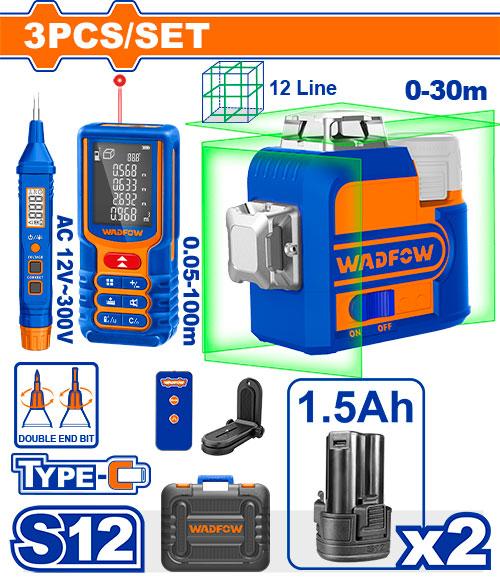 WADFOW 12V 12 Line 3D طقم متر ليزر ومفك تاست خارجي ليزر شقلة اخضر Wadfow