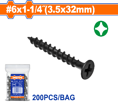 WADFOW 200 Pcs  6 x 1-1/4" (3.5x32mm)   برغي اسود خشابي مصالب Wadfow