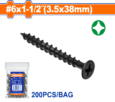 WADFOW 200 Pcs  6 x 1-1/2" (3.5x38mm)   برغي اسود خشابي مصالب Wadfow