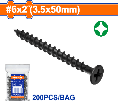 WADFOW 200 Pcs  6 x 2" (3.5x50mm)   برغي اسود خشابي مصالب Wadfow