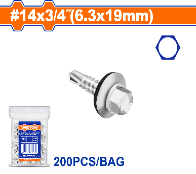 WADFOW 200 Pcs 14 x 3/4" (6.3x19mm) TOT  برغي  راس مسدس مزيبق Wadfow