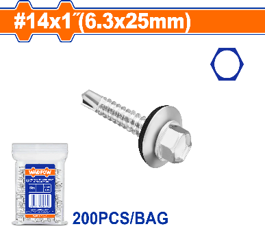 WADFOW 200 Pcs 14 x 1" (6.3x25mm) TOT  برغي  راس مسدس مزيبق Wadfow