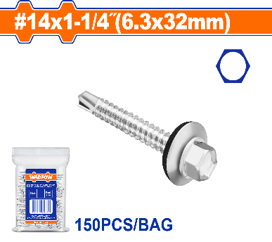 WADFOW 150 Pcs 14 x 1-1/4" (6.3x32mm) TOT  برغي  راس مسدس مزيبق Wadfow