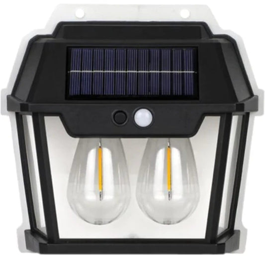 Solar Wall Lamp 2 Watts Wireless Outdoor Light Tungsten Solar Powered Lights with 3 Modes & Motion Sensor Filament IP65 Waterproof Porch Lights for Home Garden Decoration