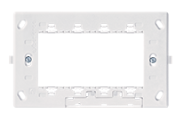 Set of six white rectangular plastic frames on a white background