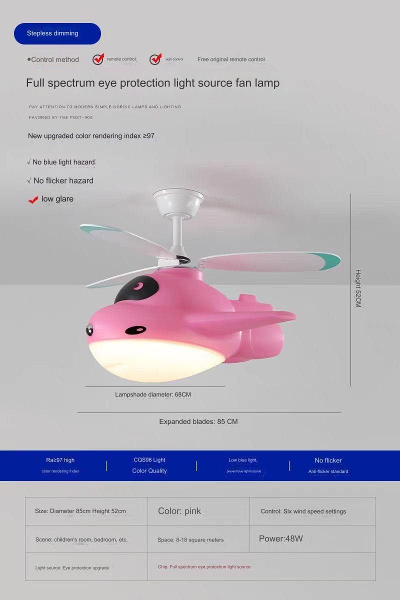 AUR - KID - 661PK Pink Airplane Ceiling Light Fan for Kids Room - Lighting - Aura Lighting - Azar Group