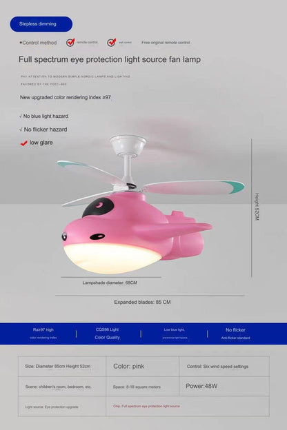 AUR - KID - 661PK Pink Airplane Ceiling Light Fan for Kids Room - Lighting - Aura Lighting - Azar Group