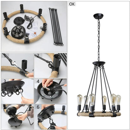 AUR - PEND - 8801 - D6 Ganges 6 Light Up Chandelier with Black Finish - Lighting - Aura Lighting - Azar Group