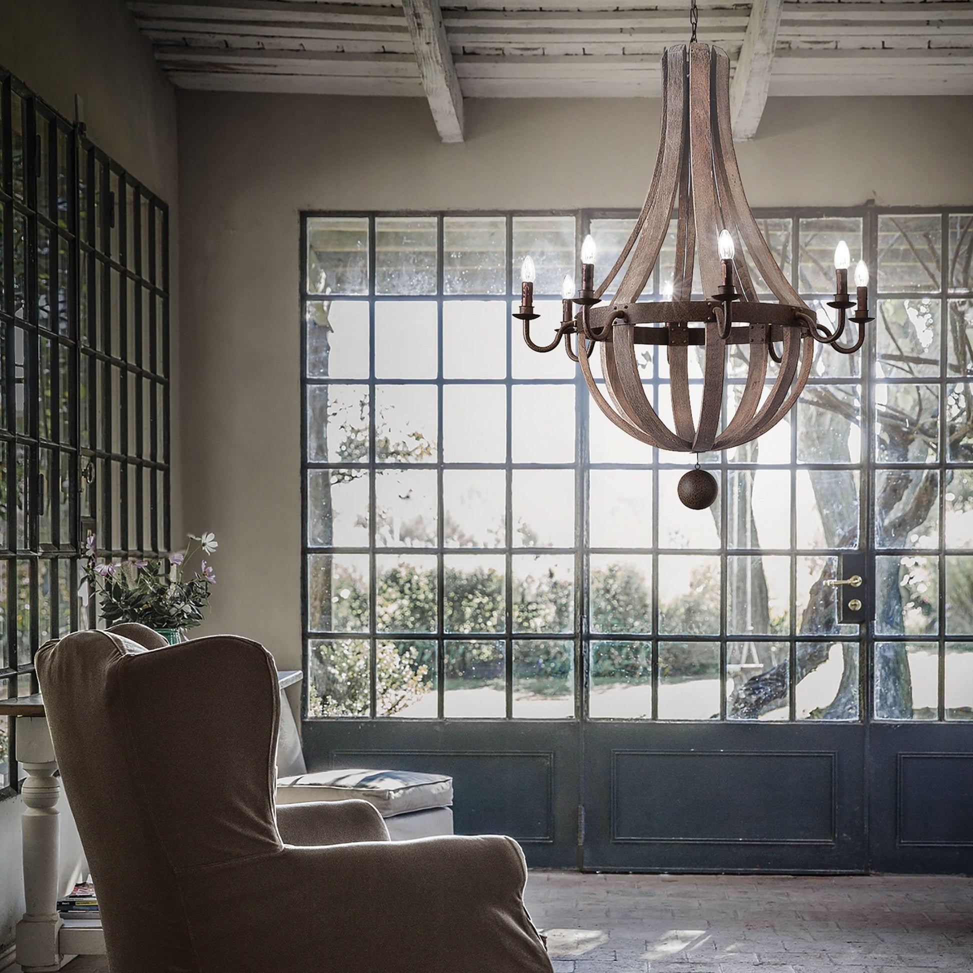 AUR - PEND - SY88020 - D6 Vintage Wood Wine Barrel Chandelier - Lighting - Aura Lighting - Azar Group