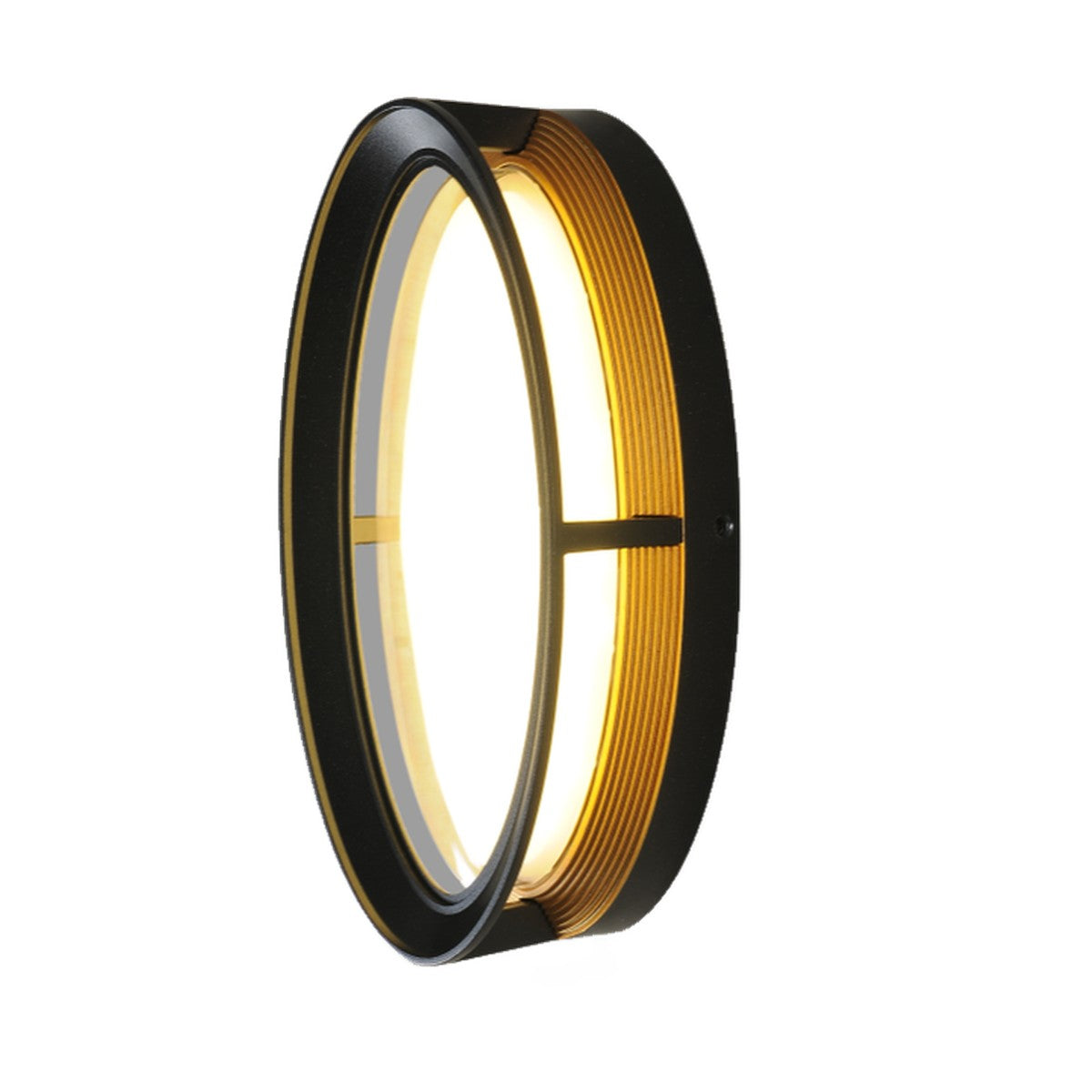 AURA Outdoor Wall Light – Round, Black & Gold (12W, Warm White 3000K)