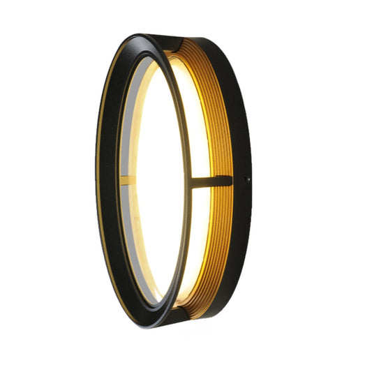 AURA Outdoor Wall Light – Round, Black & Gold (12W, Warm White 3000K)