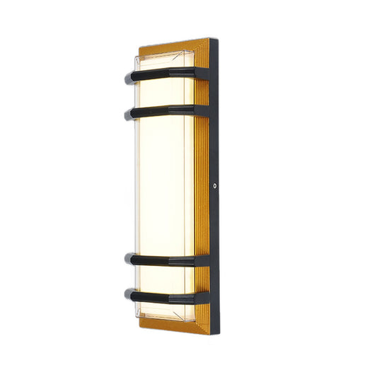 AURA Outdoor Wall Light – Rectangular with Bars, Black & Gold, 40 cm (24W, Warm White 3000K)