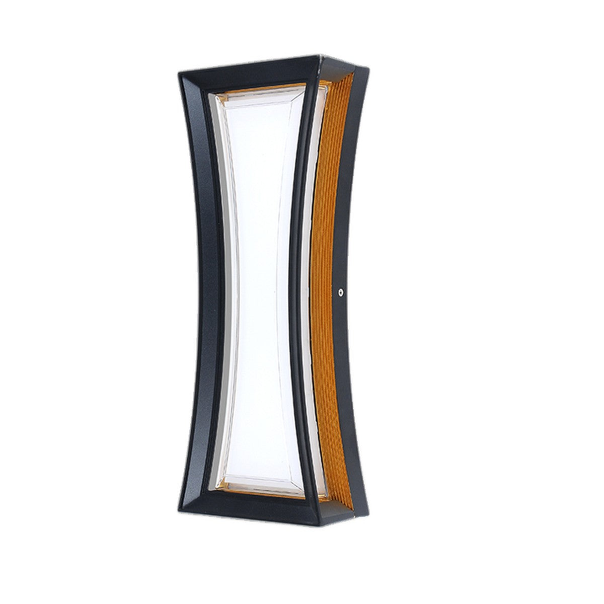 AURA Outdoor Wall Light – Curved Hourglass, Black & Gold, 40 cm (24W, Warm White 3000K)