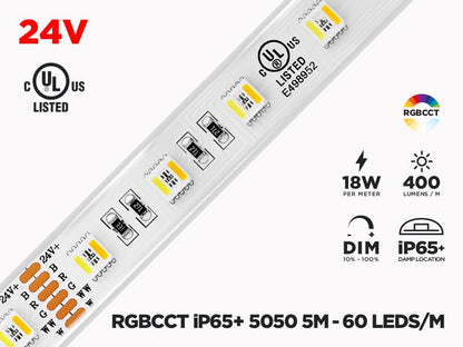 Aura LED Strip 24V RGBCW 18W 60L 12MM (10M/Roll, Dimmable, Dynamic Effects) - Aura Lighting - Azar Group