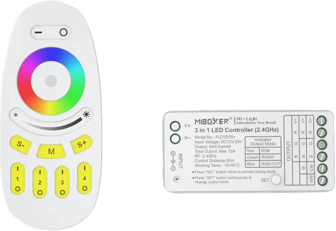 Aura RGB+CCT LED Strip Dimmer & Controller (12V / 24V, 6A Load, 30m Remote Range) - Aura Lighting - Azar Group