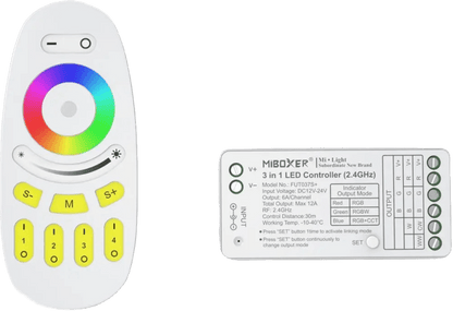 Aura RGB+CCT LED Strip Dimmer & Controller (12V / 24V, 6A Load, 30m Remote Range) - Aura Lighting - Azar Group