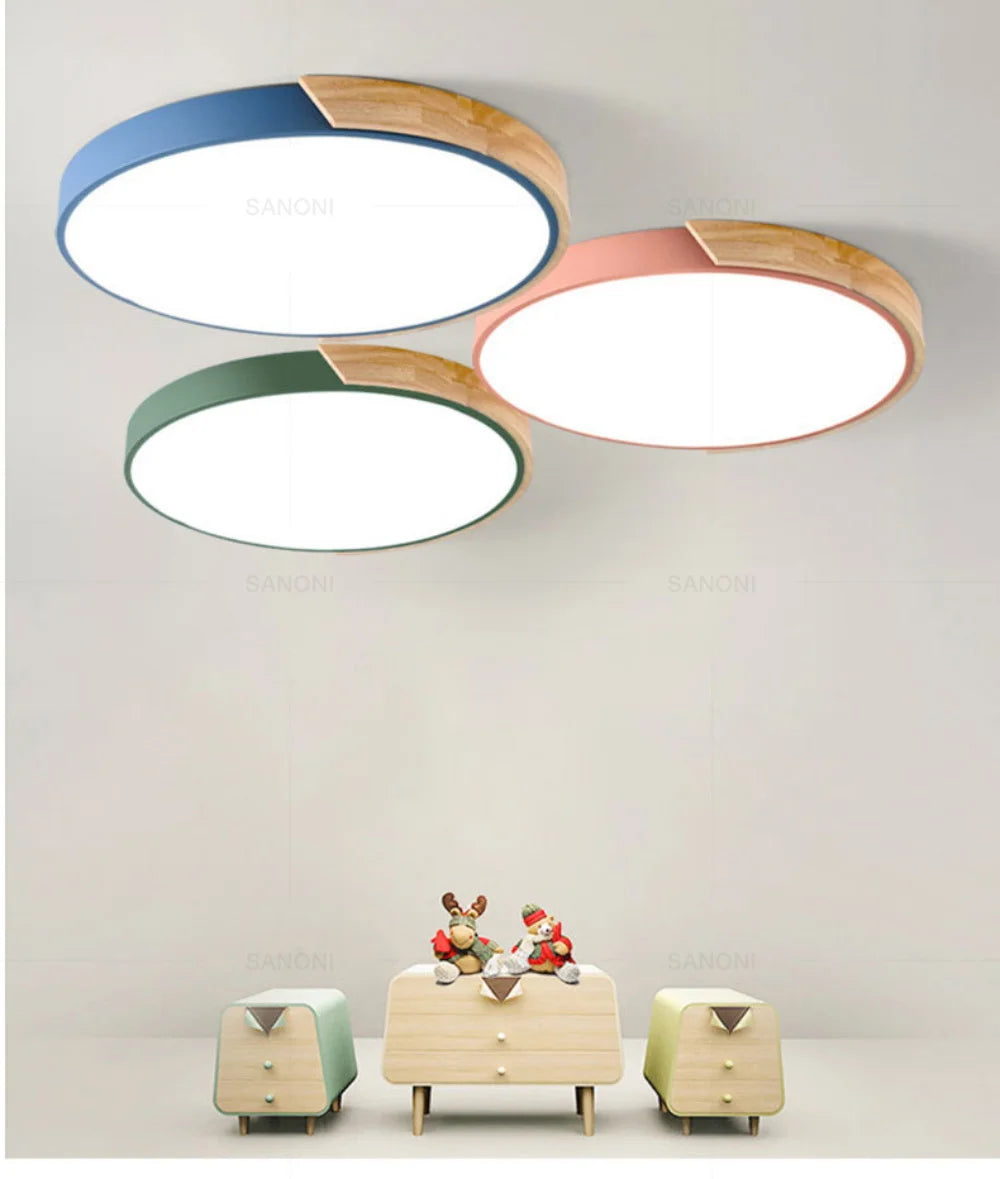 Pink + Wood Macaron LED 50CM 100W Ceiling Light 4000K