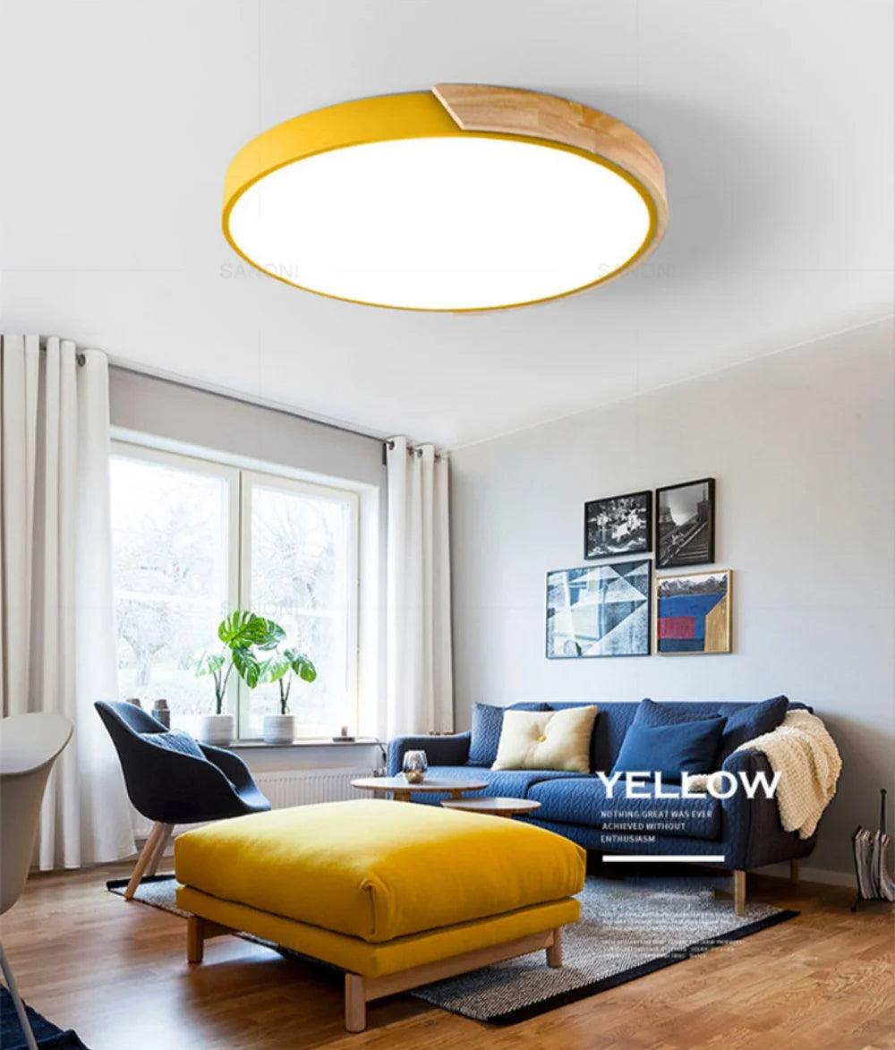 Yellow + Wood Macaron LED 50CM 100W Ceiling Light 4000K