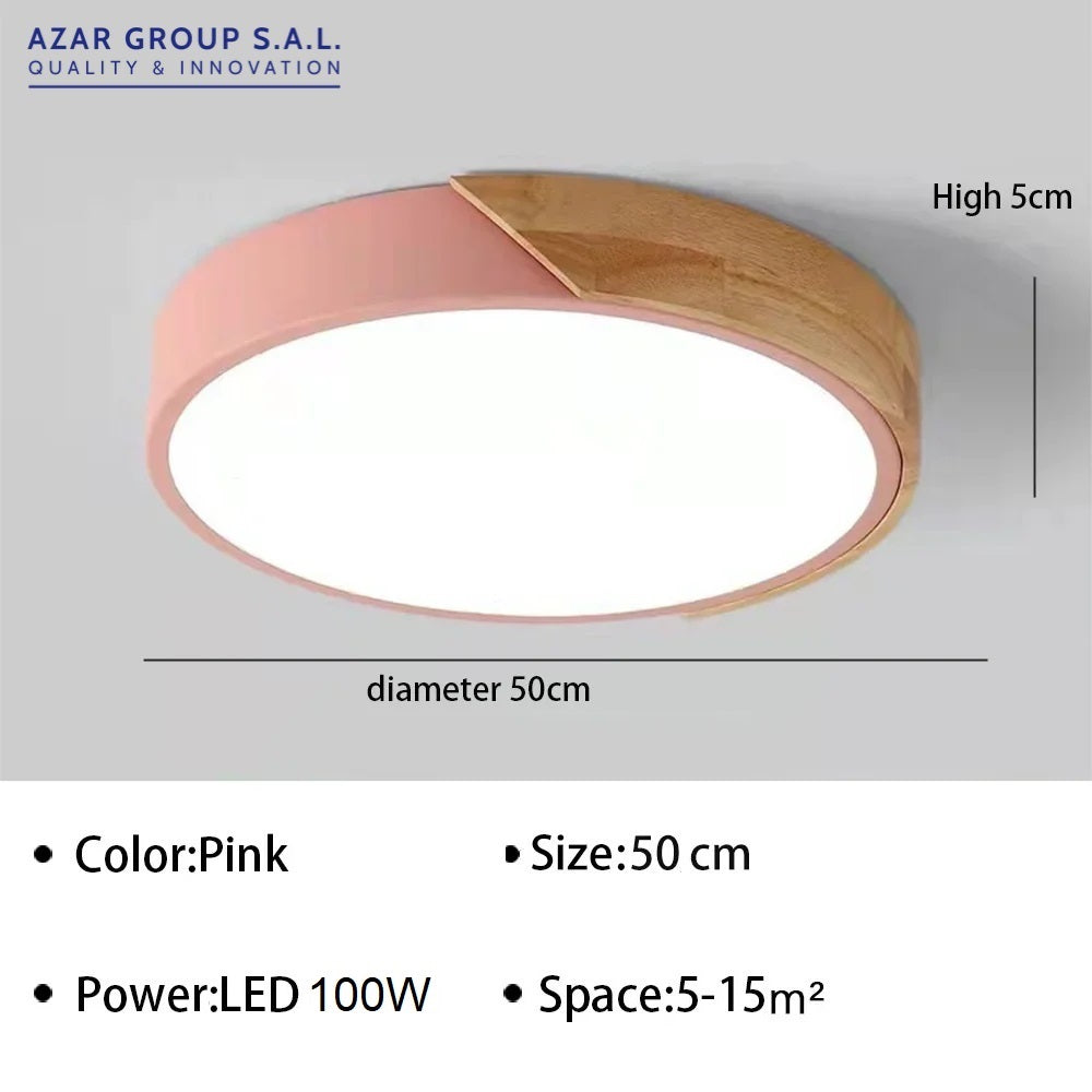 Pink + Wood Macaron LED 50CM 100W Ceiling Light 4000K