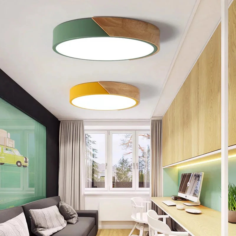 Yellow + Wood Macaron LED 50CM 100W Ceiling Light 4000K