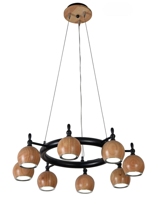 AUR-M560-8-40W-WD  Rustic Wooden Pendant Light with Circular Frame