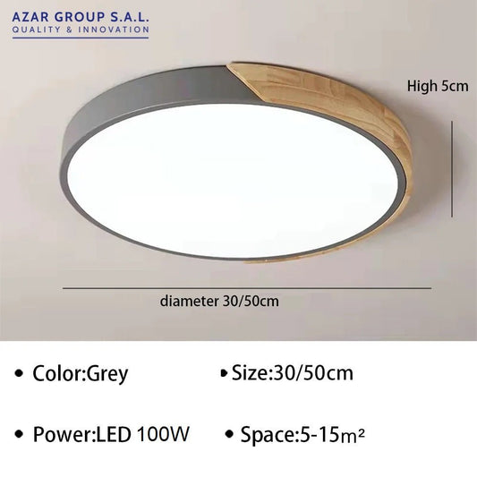 Grey + Wood Macaron LED 50CM 100W Ceiling Light 4000K - Aura Lighting - Azar Group