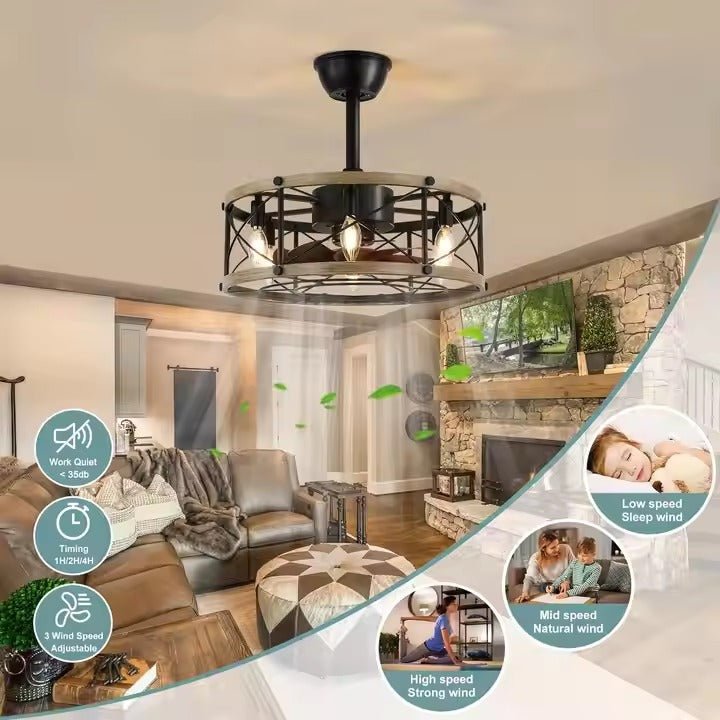 GS - W02 - 51 51cm Industrial Farmhouse Ceiling Fan with Light - Ceiling Fan with Light - Aura Lighting - Azar Group