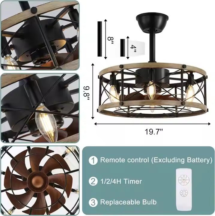 GS - W02 - 51 51cm Industrial Farmhouse Ceiling Fan with Light - Ceiling Fan with Light - Aura Lighting - Azar Group