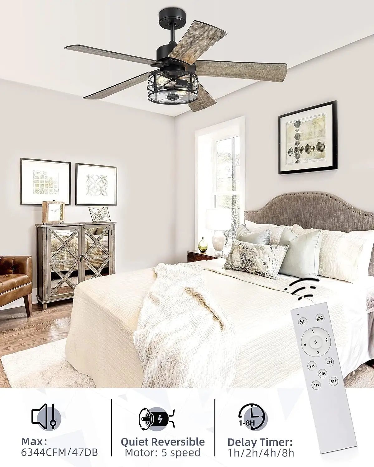 GS2357B - 3L 52 - Inch Industrial Farmhouse Ceiling Fan with Light - Ceiling Fan with Light - Aura Lighting - Azar Group