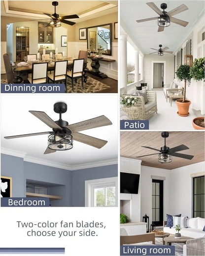 GS2357B - 3L 52 - Inch Industrial Farmhouse Ceiling Fan with Light - Ceiling Fan with Light - Aura Lighting - Azar Group